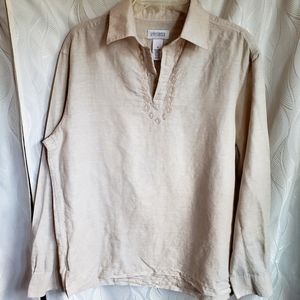 Linen Cotton Embroidered Vneck Long Sleeve